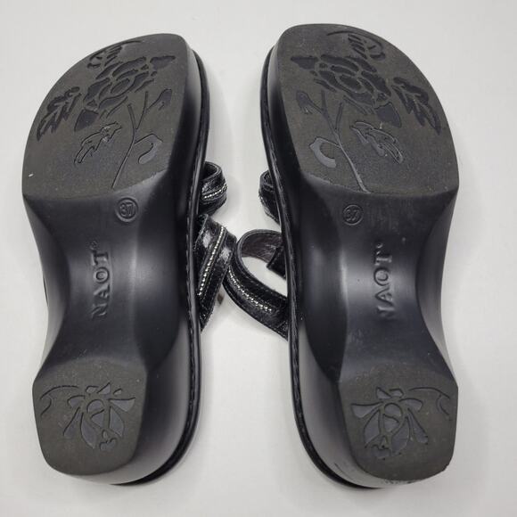 NAOT Brasilia Black Gloss Leather Silver Studs Sandals 37 (US 6.5) Adjust Strap - Picture 4 of 9